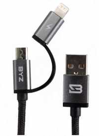 DATA кабель BYZ USB-Apple 8-pin + microUSB, 2.1A, 1.2м, матерчатый (BL-681)