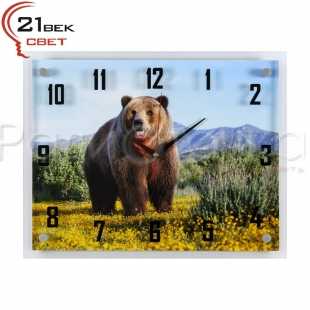 Часы настенные "21 ВЕК" Медведь на цветущем поле в горах