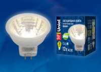 Лампа Uniel G4 MR11 12V 3W(200lm 110°) 3000K пласт 35x35 без стекла