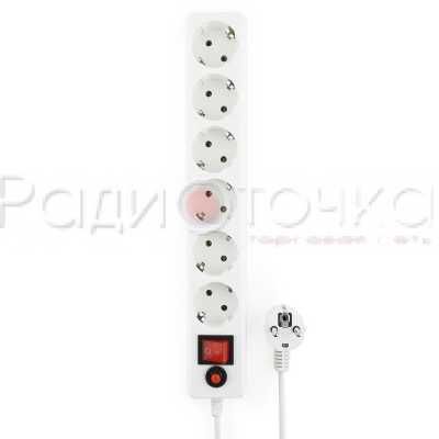 Сетевой фильтр Гарнизон (6 роз., 10 А, 1.8 м, белый/черный)