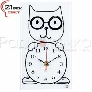Часы настольные "21 ВЕК" Котик в очках, белые