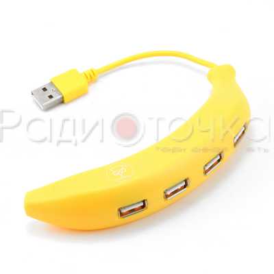 Концентратор USB 2.0 Konoos UK-44, 4 порта USB "Банан", блистер