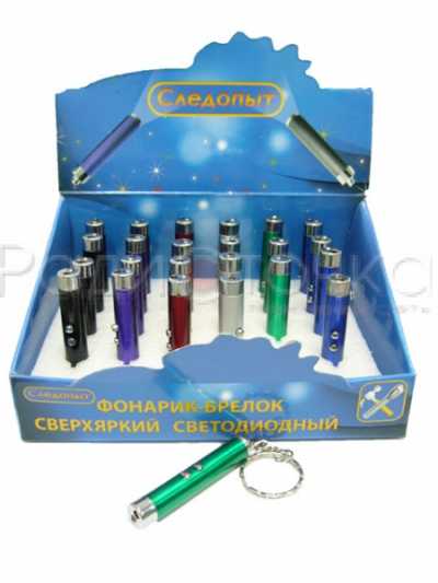 Фонарь св/д ( 1 св/д, 4xG3) брелок+ лазер, цветные