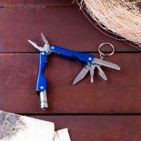 Мульти-инструмент складной 6в1 с фонариком, рукоять глянцевая