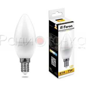 Лампа Feron E14 7W 2700К 100x37 свеча