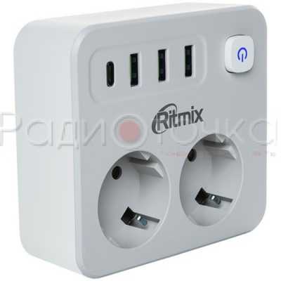 Сетевой фильтр RITMIX RM-023PD White (2 роз, 3*USB, 1*PD)