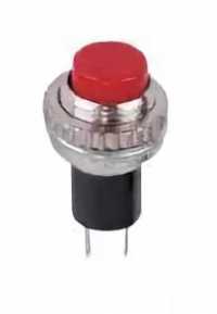 Кнопка круглая красная на замыкание металл Mini (2А, 250В, 10.2мм)