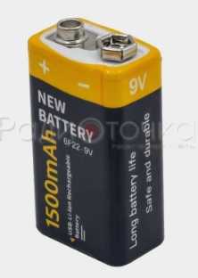 Аккумулятор New Battery 6F22 (1500mAh,9V, Li-ion, З/у type-C)