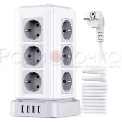 Сетевой фильтр RITMIX RM-2124 White (12 роз, 4*USB)