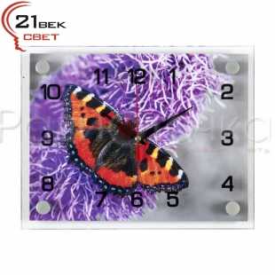Часы настенные "21 ВЕК" Бабочка на фиолетовом цветке