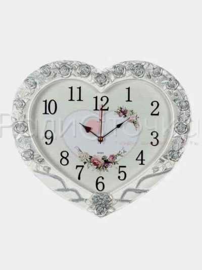 Часы настенные "Рубин" Нежность (в форме Сердца 41*35см, корпус белый с серебром)
