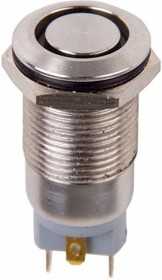 Кнопка круглая с фиксацией зеленая подсветка металл "антивандальная" (2А, 12В, 12мм)