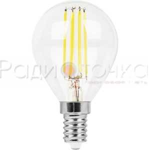 Лампа Feron G45 E14 220V 11W 4000К 75x45 шар филамент