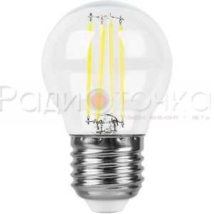Лампа Feron G45 E27 220V 11W 4000К 75х45 шар филамент