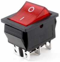 Выключатель клавишный красный с подсветкой 250V 6А On-On 6pin