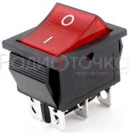 Выключатель клавишный красный с подсветкой 250V 6А On-On 6pin