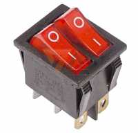 Выключатель клавишный, 2 клавиши, SC-797, красный с подсветкой (ON-OFF, 250V, 15A, 6pin)