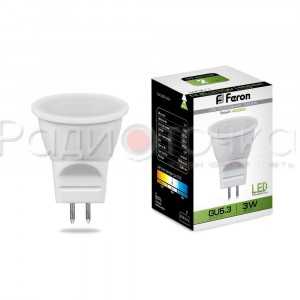 Лампа Feron MR11 GU5.3 230V 3W(270lm) 4000K 4K 42x35 Матовое стекло