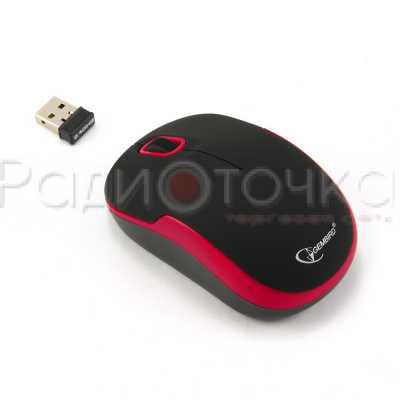Мышь беспроводная Gembird MUSW-200BKR, soft touch, черн/красн, 2кн.+колесо-кнопка, 2.4ГГц