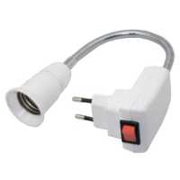 Переходник вилка-патрон E27 гибкий с выключателем белый Ecola