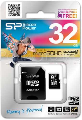 Карта памяти Micro-SDHC 32Gb Silicon Power class 10 (адаптер SD)