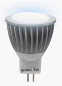 Лампа Gauss MR11 GU4 220V 3W(280lm) 4100K 45x35 прозрачная, пластик.