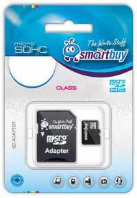 Карта памяти Micro-SDHC  4Gb Smart Buy (UHS Class 10, запись-9 М/с, чтение-17 М/с) адаптер