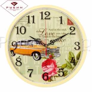 Часы настенные "Рубин" Машина (круг d=30см, корпус светло-желтый)