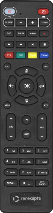 Пульт ДУ SAT ТЕЛЕКАРТА EVO-09+TV HD