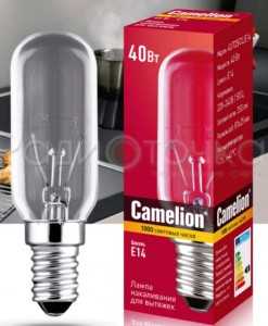 Лампа Camelion T25 E14 40W трубчатая для вытяжек