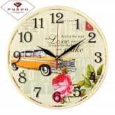 Часы настенные "Рубин" Машины, розы (круг d=25см, основание слоновая кость)