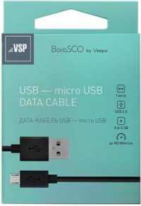 DATA кабель BoraSCO USB-micro USB черный, 2 м, 2A