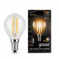 Лампа Gauss G45 E14 7W(550lm) 80x45 филамент (нитевидная. Elementary Шар