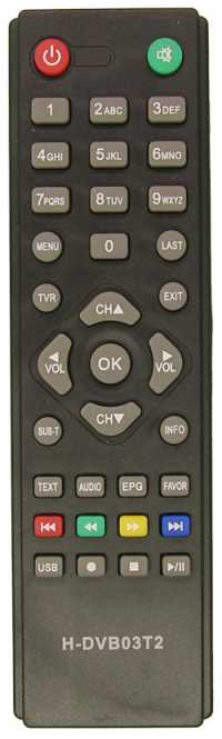 Пульт ДУ SAT Hyundai H-DVB03T2 (D-color, DEXP, Rolsen, Supra, TELEFUNKEN TF-DVBT202)