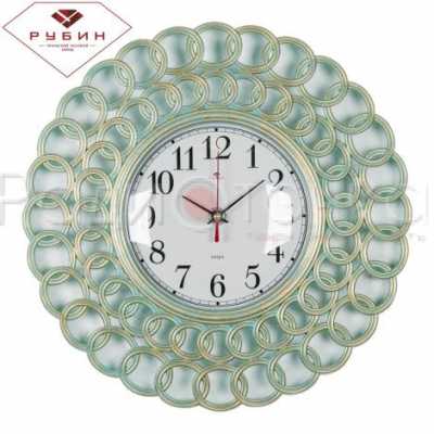 Часы настенные "Рубин" Классика (круг d=31см, корпус бирюзовый с золотом)