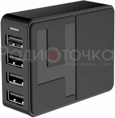 З/У SmartBuy (SBP-4030) FLASH 4 USB, шнур питания 1м, черный 3х1A + 1х2,4A