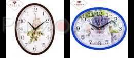 Часы настенные "Рубин" Ретро цветы (овал 22,5х29см, корпус коричневый)