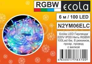 Гирлянда Ecola 100LED RGB, 6м, 8 реж.,прозр.провод
