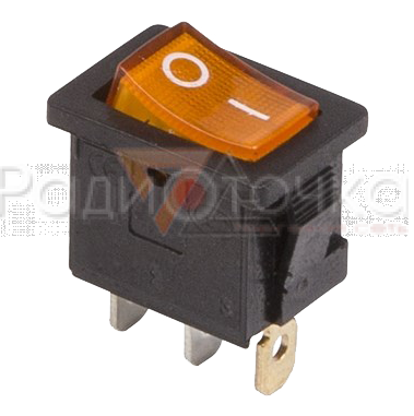 Выключатель клавишный желтый с подсветкой 250V 6A (3c) On-Off Mini (RWB-206, SC-768)