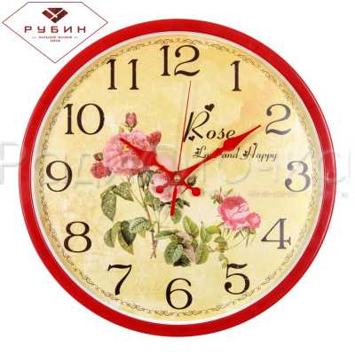 Часы настенные "Рубин" Розы (круг d=30см, корпус красный)