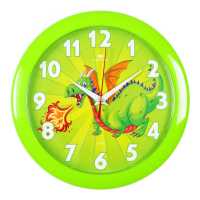 Часы настенные "Рубин" Огнедышащий динозавр (круг d=23см, корпус зелёный)