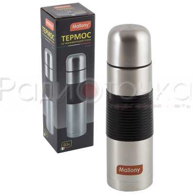 Термос Mallony NUOVO 0,75л, узкое горло с кнопкой, нерж.сталь, силикон.вставки